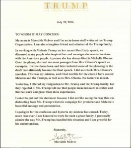 Meredith McIver statement on Melania Trump's speech at RNC2016