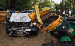 Mangled remains of the BMW and the Auto. (NDTV)