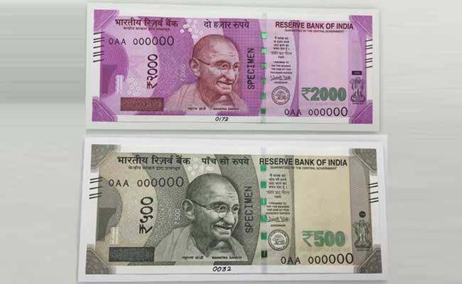 The new 500-rupee and 2000-rupee notes to be issued by Reserve Bank of India will look like this.