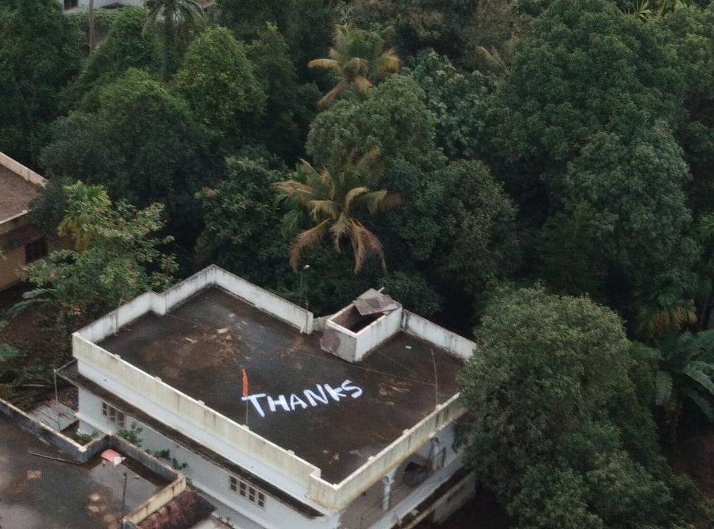 Kerala Floods: ‘Thanks’ note painted on roof for Naval ALH pilots who rescued flood-hit victims