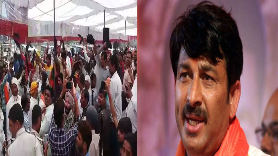 Swarn Sena activists show black flags to Bihar BJP chief Nityanand Rai and Manoj Tiwari