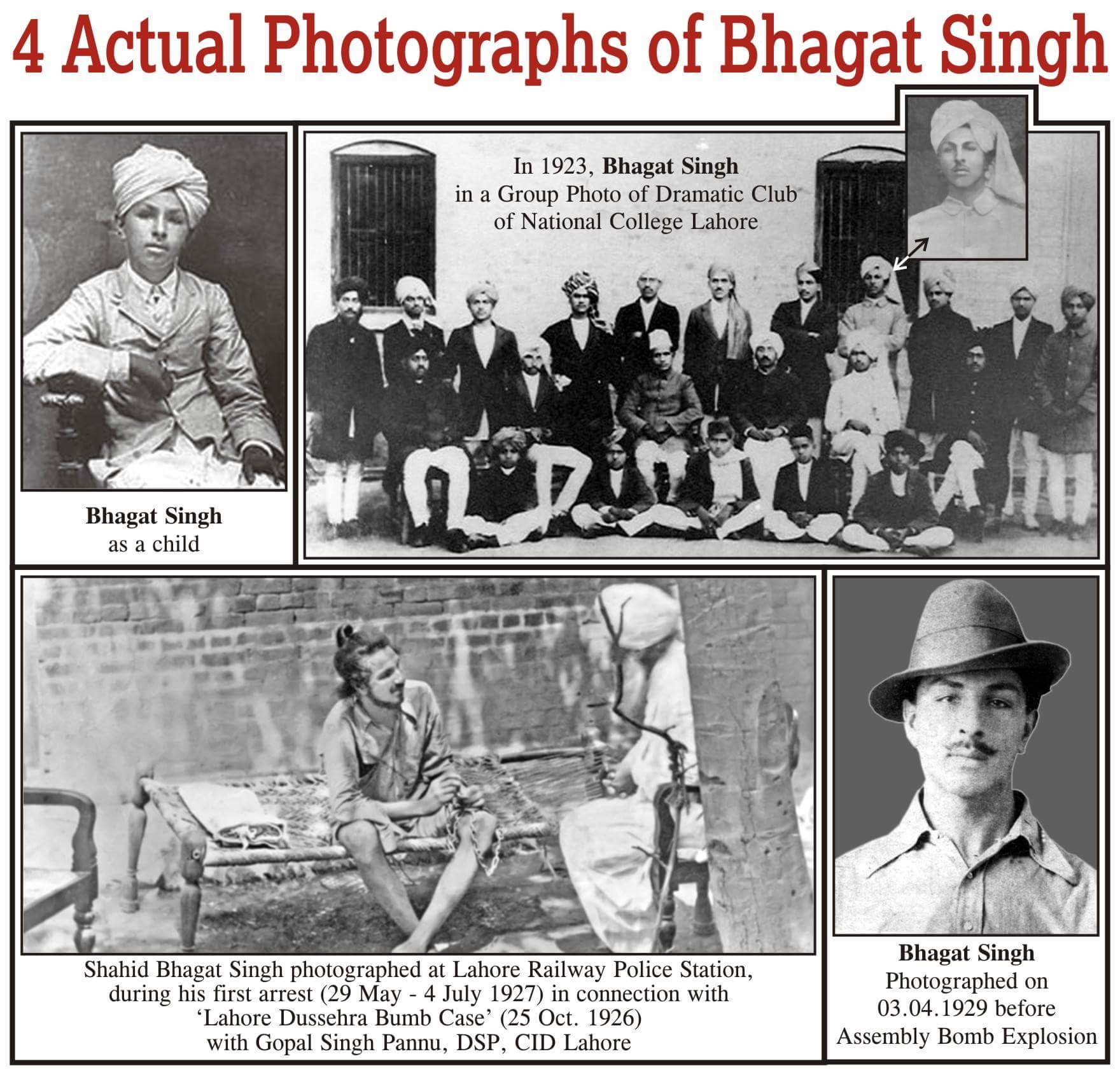 Actual photographs of Bhagat Singh