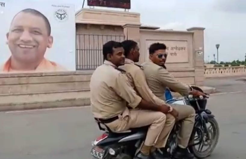 Lucknow: Police breaks traffic rules, pictures of cops tripling without helmet goes viral