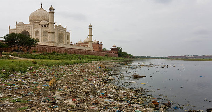 Hundreds clean river to save Agra's heritage monuments
