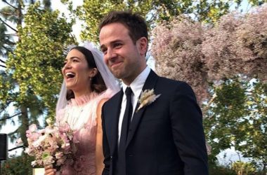 Mandy Moore gets married in a pink wedding dress