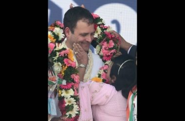 68-year-old woman kisses Rahul Gandhi on Valentine's Day in Gujarat