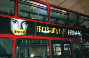 Posters claiming Michael Jackson's innocence on London buses