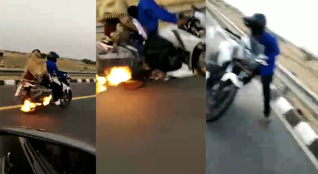 UP: Cops chase bike caught on fire, save riders on time