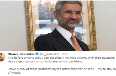 ‘Can’t help with passport/visa issues’, says son Dhruva after S Jaishankar becomes new External Affairs Minister