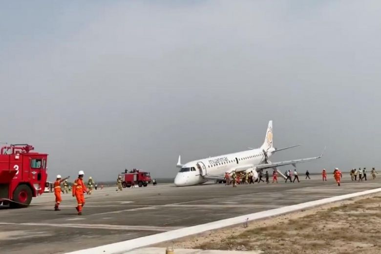 Myanmar plane lands without front wheel