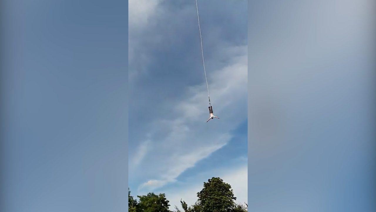 Bungee jump goes wrong after rope snaps mid-air resulting broken spine