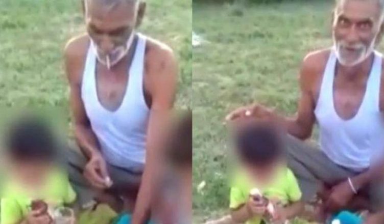 Watch: UP man teaches "A for alcohol, B for beedi" to grandchildren; makes minors drink beer and smoke