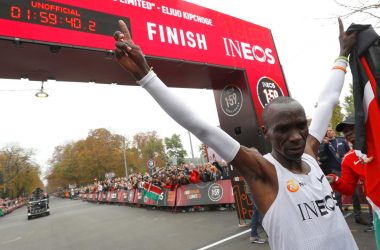In a first, Kenya's Eliud Kipchoge breaches two-hour marathon mark