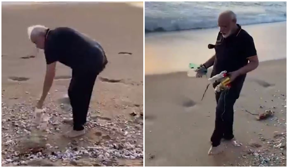 Watch: PM Modi continues his anti plastic drive, picks up litter at Chennai beach