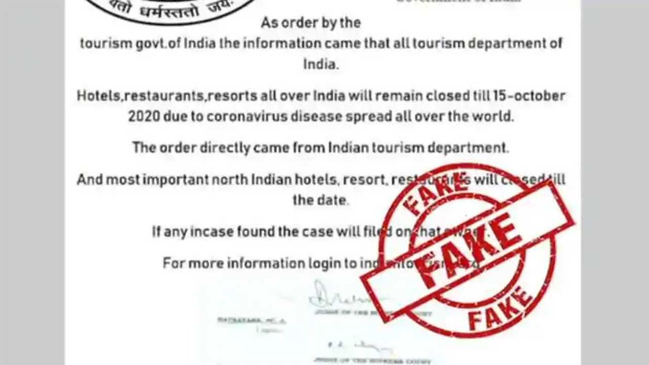 Fact Check: Truth behind claim of Tourism Ministry order of restaurants, hotels being closed till October 15