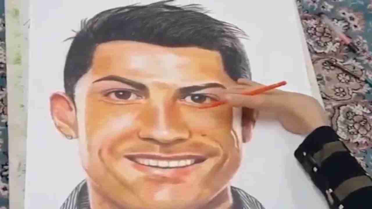 Iranian artist paints portrait of Ronaldo with feet, wants him to see