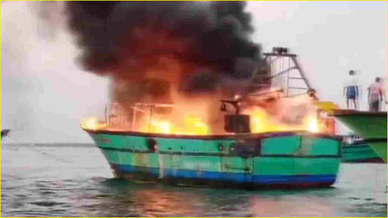 Rameswaram: Boat burns down in Pamban sea, no casualties reported