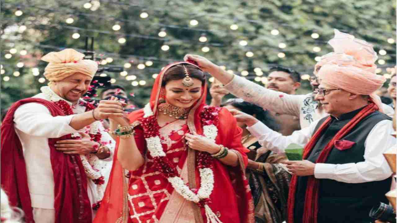 In Pictures: Dia Mirza looks stunning in red saree as bride, says 'the miracle of love' can heal hearts