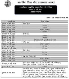 Rajasthan Board 10th 12th Time Table RBSE
