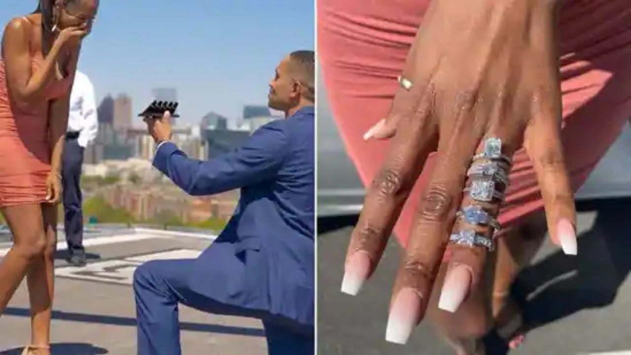 Man takes no chances as he proposes to girlfriend with 5 different diamond rings