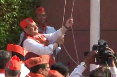 JP Nadda hoists party flag on BJP's 42nd foundation day