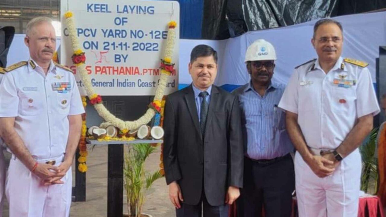 Coast Guard chief lays keel for 2 new pollution control vessels at Goa Shipyard