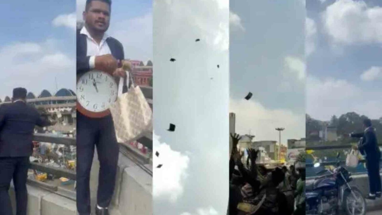 Man throws Rs 10 currency notes from flyover in Bengaluru, causes flutter