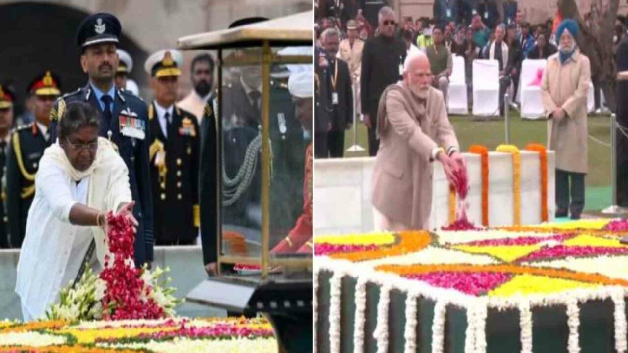 President Murmu, PM Modi pay tributes to Mahatma Gandhi at Raj Ghat