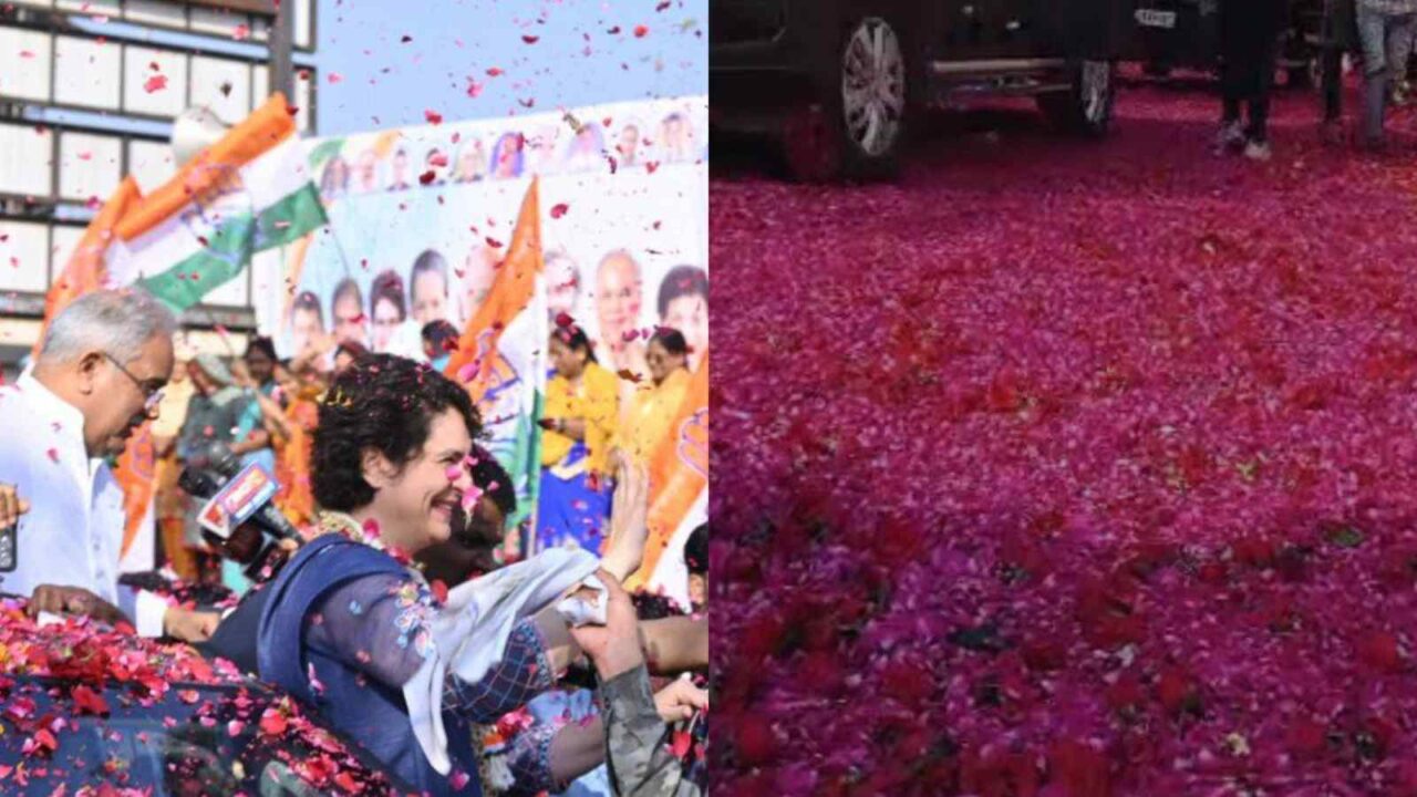Priyanka Gandhi Vadra arrives in Raipur to attend Congress plenary session, rose-carpet welcome accorded
