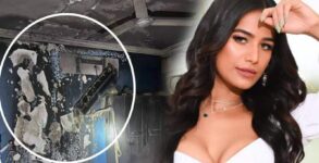 Poonam Pandey Mumbai home caught fire, but her pet dog was saved.