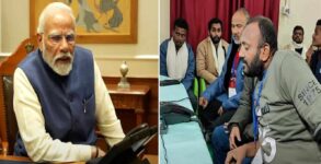 Rescued workers interact with PM