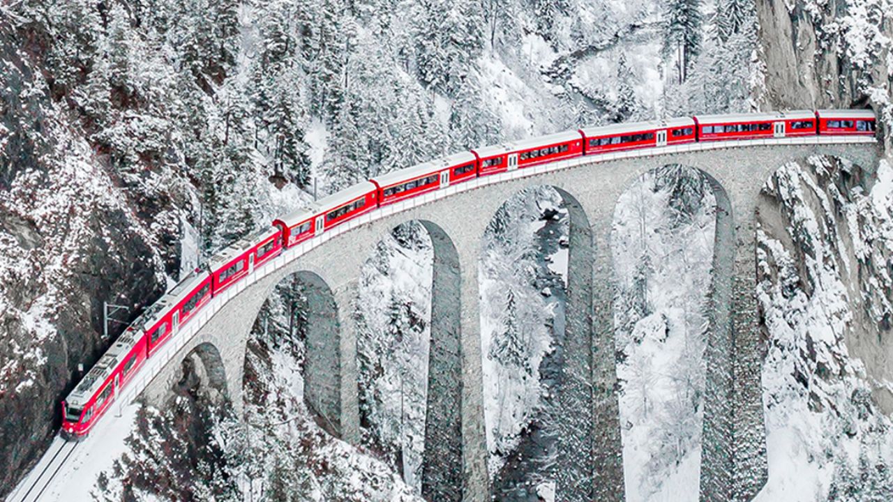 Red Train Picture taken by Drone