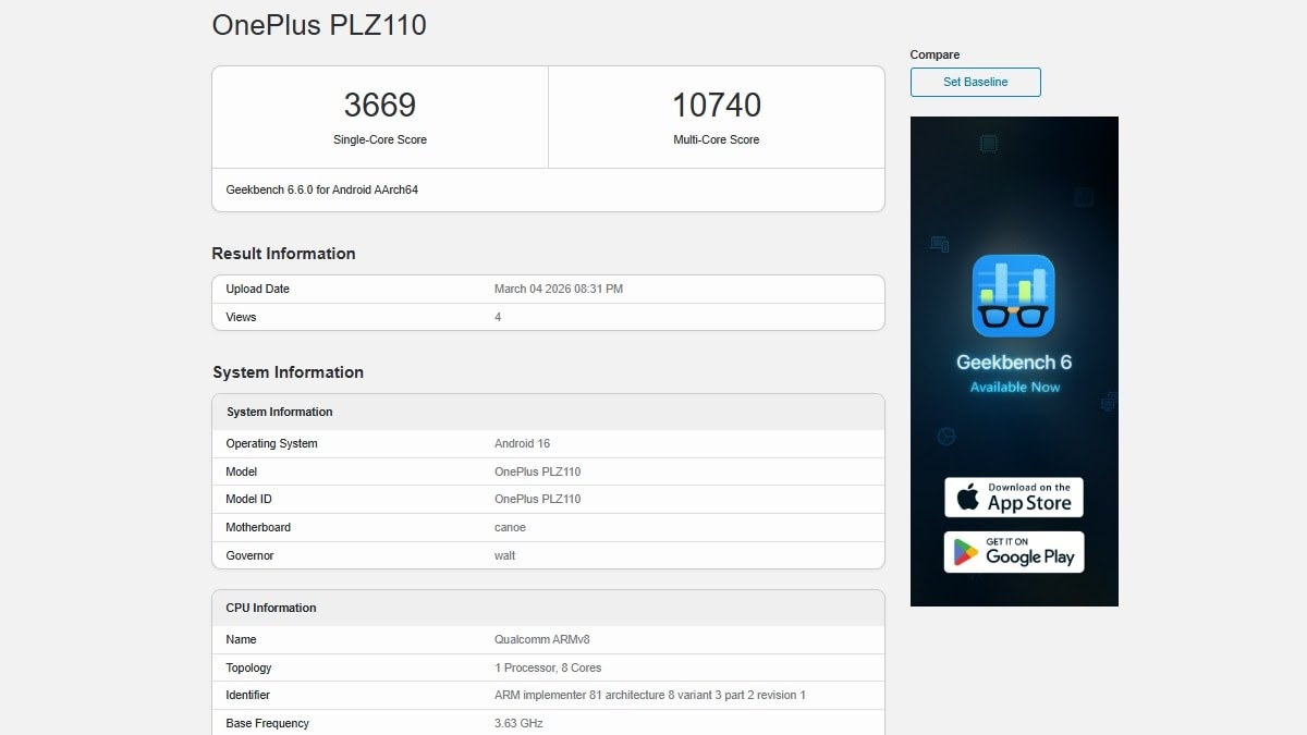 OnePlus 15T Listed on Geekbench