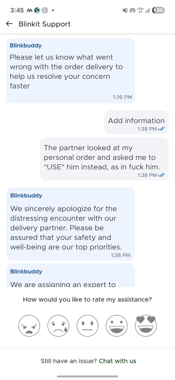 Blinkit Delivery Harassment Allegation